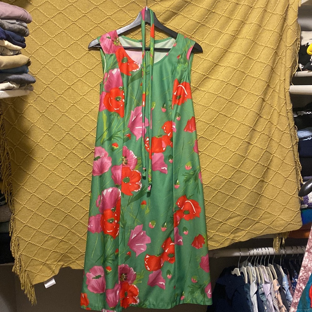 Vintage hand-made dress and jacket. Multicolor and floral